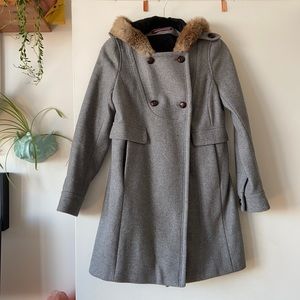 Midi Gray Compitor Des Cotonniers Coat with fur hood